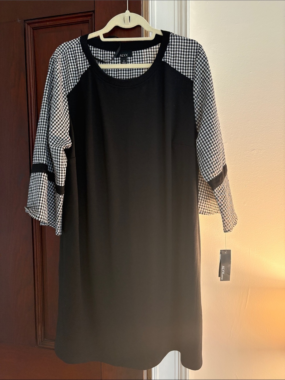 Alyx Black Shift Dress with Black & White Gingham Sleeves
